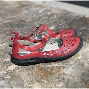 Boho Red Leather Cutout Mary Jane Comfort Shoes JBU Belle Size 9M